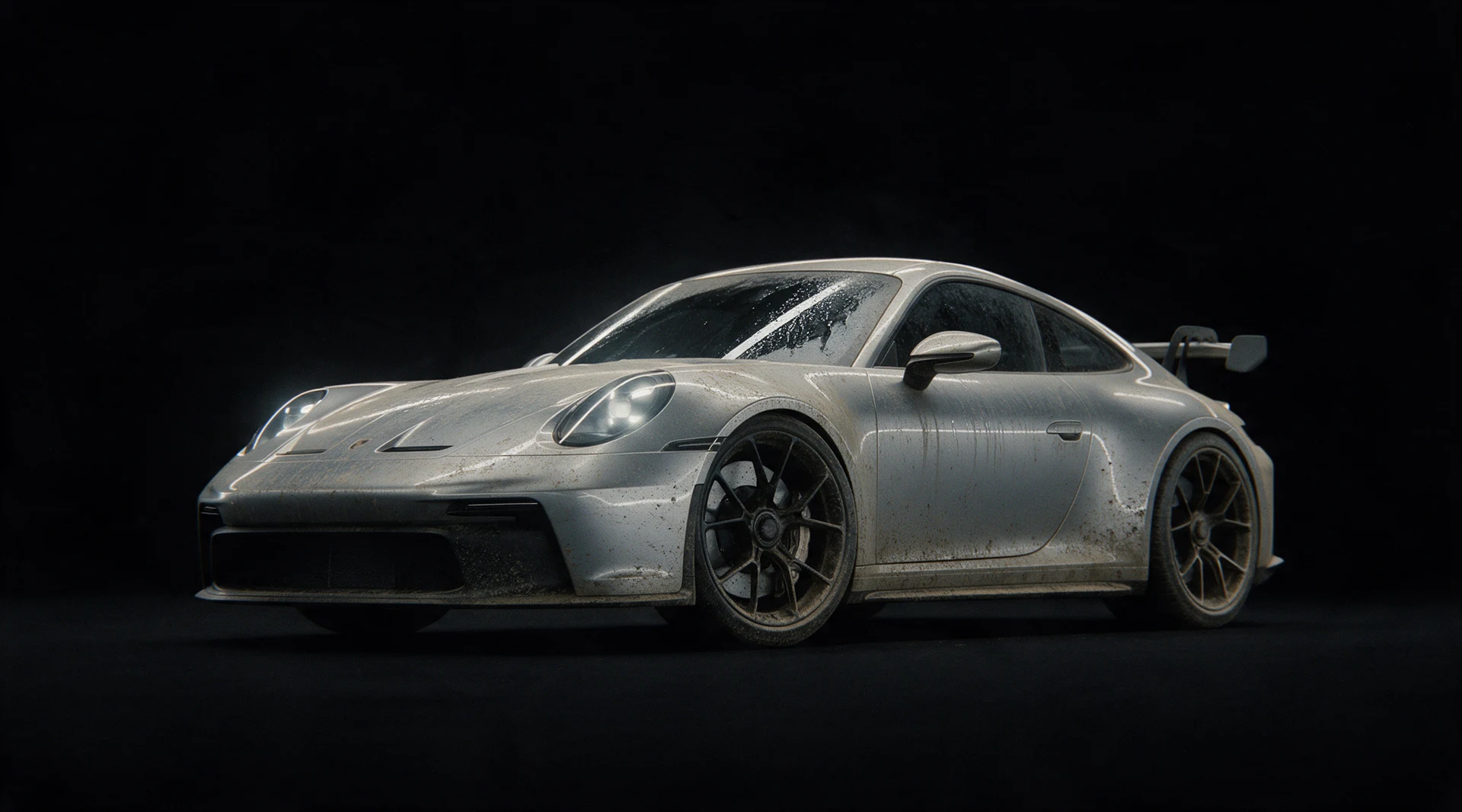 Road-worn silver coupe before its detail